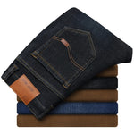 Men's Winter Fleece Warm Jeans Brand 2023 Fashion Business Trousers Retro Classic Denim Trousers Autumn Casual Stretch Slim Jeans Men 
