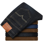 Men's Winter Fleece Warm Jeans Brand 2023 Fashion Business Trousers Retro Classic Denim Trousers Autumn Casual Stretch Slim Jeans Men 