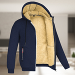 Casual men's winter jacket with hood and fleece