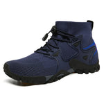 Hiking boots on bare feet